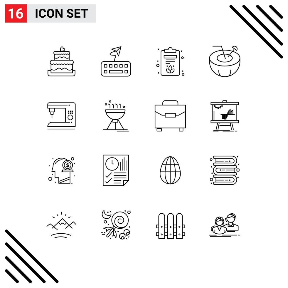 Set of 16 Modern UI Icons Symbols Signs for cooking bbq home lotus electric holiday Editable Vector Design Elements