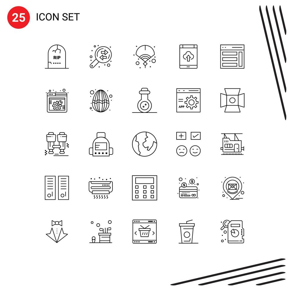 Group of 25 Lines Signs and Symbols for upload smartphone finance cloud year Editable Vector Design Elements