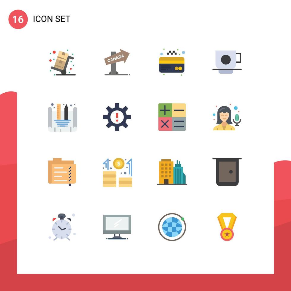 Modern Set of 16 Flat Colors and symbols such as creating blueprint finance sign cup business Editable Pack of Creative Vector Design Elements