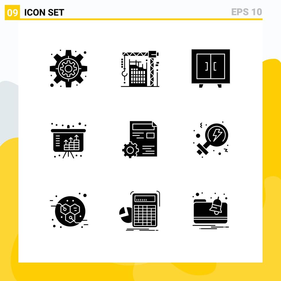 9 Universal Solid Glyphs Set for Web and Mobile Applications profile investment cupboard income assets Editable Vector Design Elements