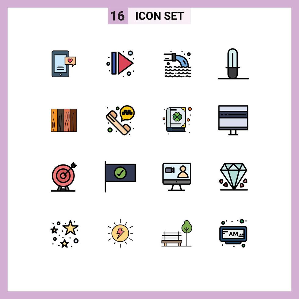 16 Universal Flat Color Filled Line Signs Symbols of interior tile pipe weapon light saber Editable Creative Vector Design Elements