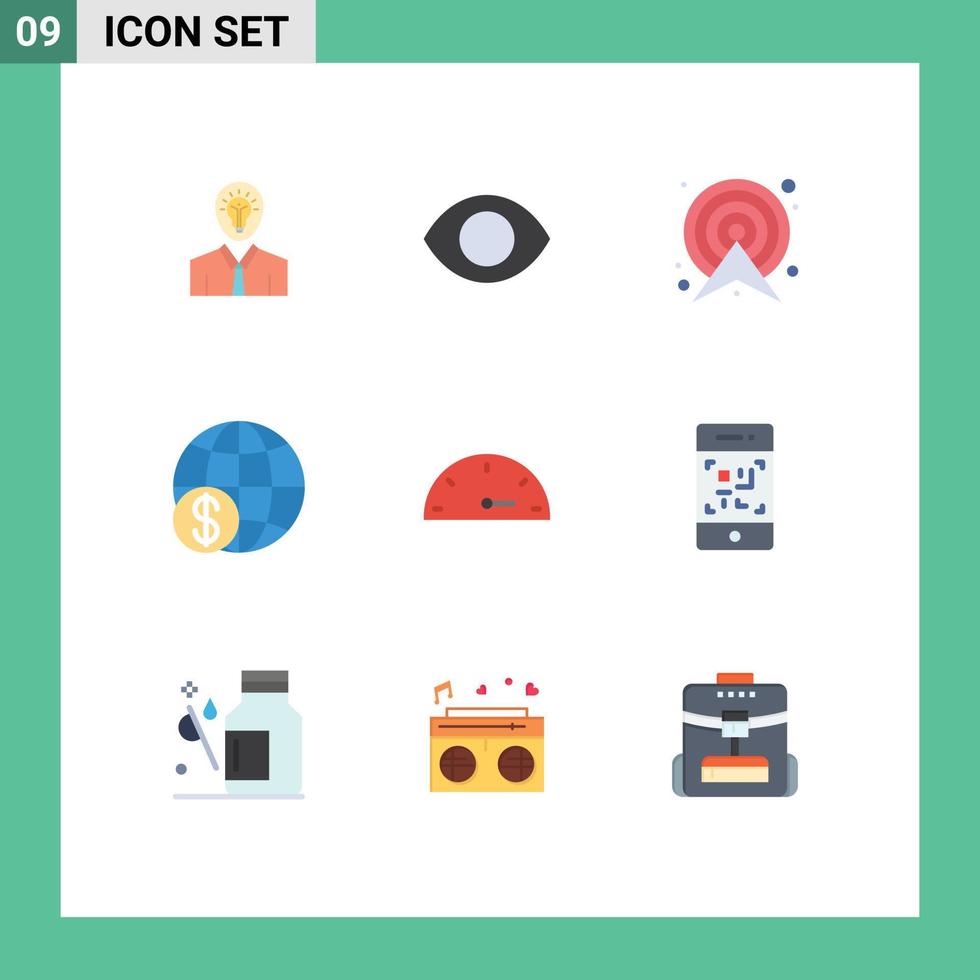 Group of 9 Modern Flat Colors Set for payment global vision finance map Editable Vector Design Elements