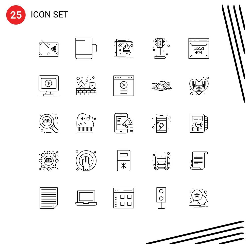 Pictogram Set of 25 Simple Lines of error develop bell light life Editable Vector Design Elements
