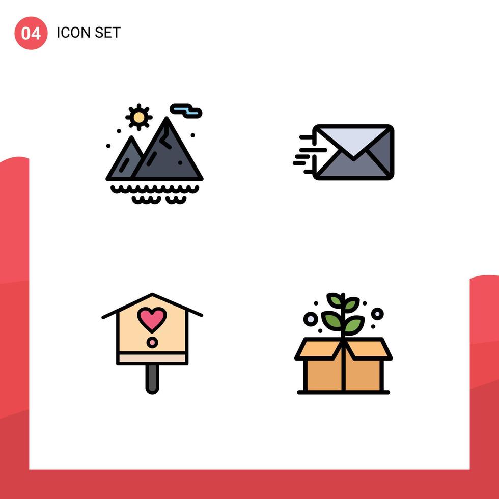 4 Creative Icons Modern Signs and Symbols of mountains spring email bird green Editable Vector Design Elements