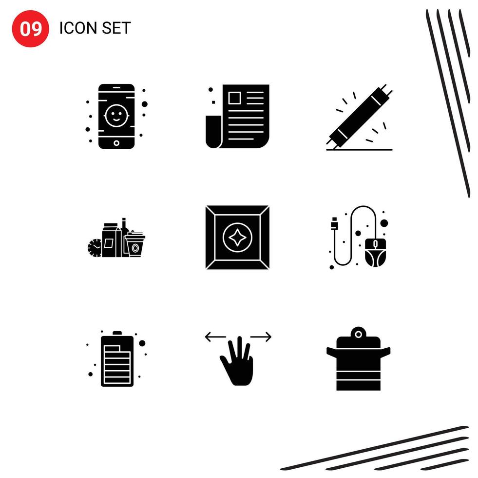 Solid Glyph Pack of 9 Universal Symbols of coffee milk devices items hardware Editable Vector Design Elements