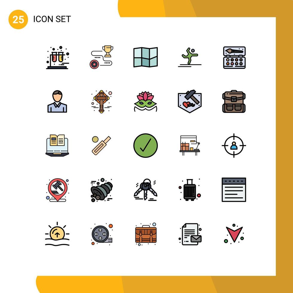 Filled line Flat Color Pack of 25 Universal Symbols of color arts location art performing Editable Vector Design Elements