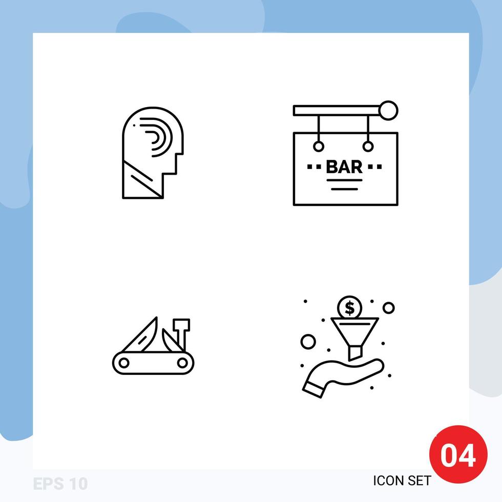 Universal Icon Symbols Group of 4 Modern Filledline Flat Colors of access sign mind birthday knife Editable Vector Design Elements