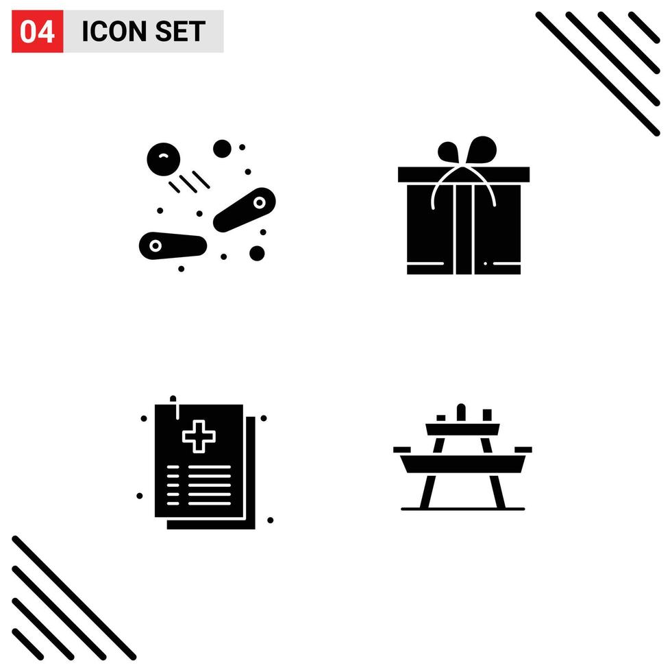 User Interface Pack of 4 Basic Solid Glyphs of pinball medical play motivation bench Editable Vector Design Elements