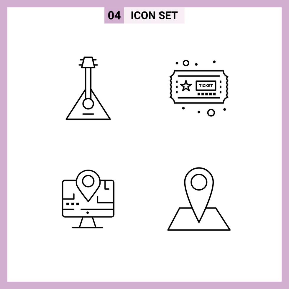 Mobile Interface Line Set of 4 Pictograms of audio map music hobbies education Editable Vector Design Elements