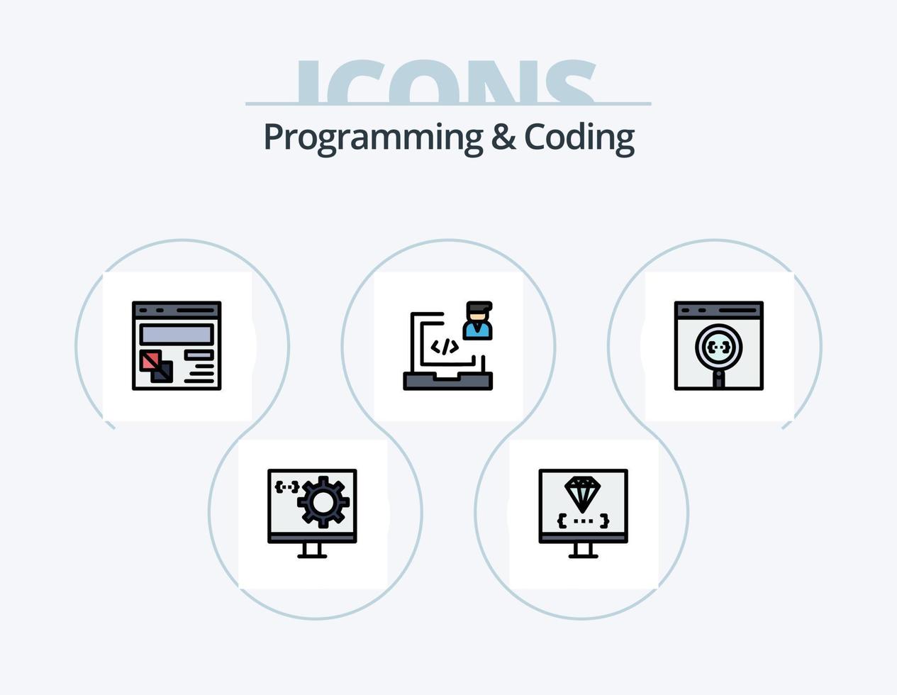 programación y codificación línea lleno icono paquete 5 5 icono diseño. codificación. aplicación desarrollo. proceso. desarrollar vector