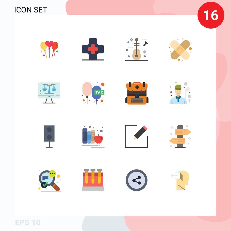 Set of 16 Modern UI Icons Symbols Signs for charge tecnology music computer first aid Editable Pack of Creative Vector Design Elements