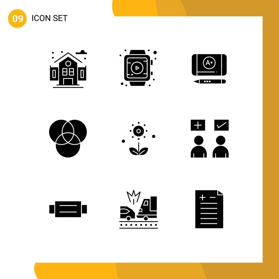 9 Universal Solid Glyph Signs Symbols of online answers education spring flower Editable Vector Design Elements