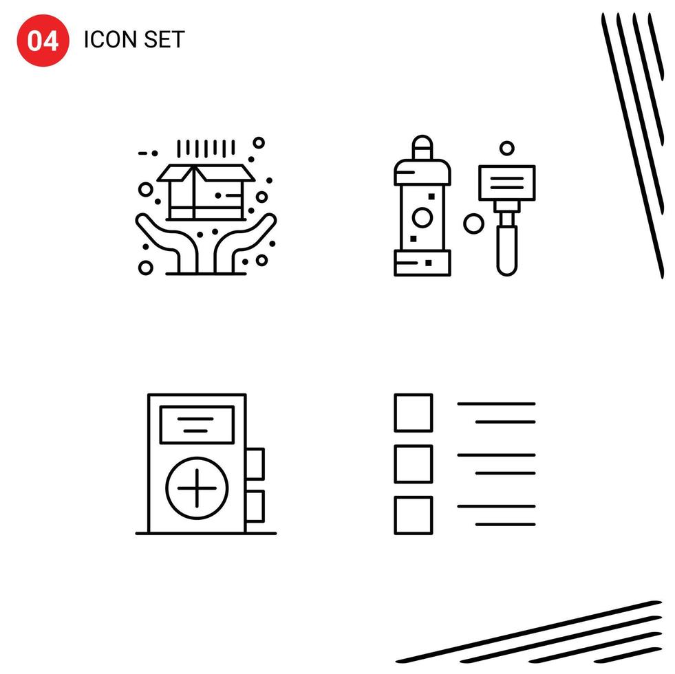 Set of 4 Modern UI Icons Symbols Signs for delivery fitness bath shave health Editable Vector Design Elements