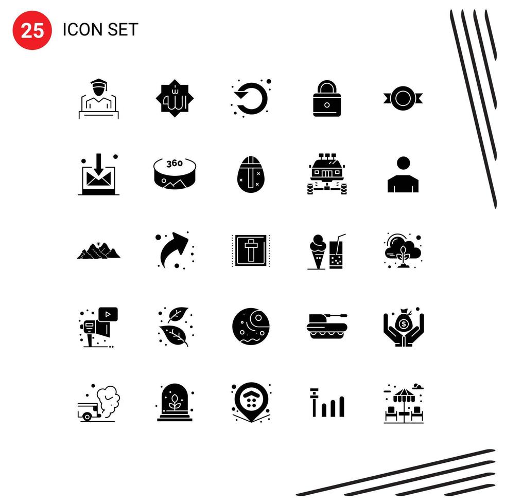 Modern Set of 25 Solid Glyphs and symbols such as label lock calligraphy education rotate Editable Vector Design Elements