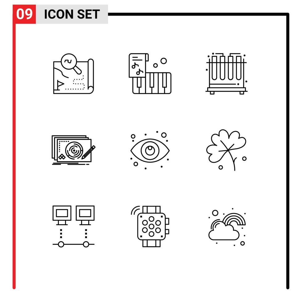 Pack of 9 creative Outlines of search game chemistry complete design Editable Vector Design Elements