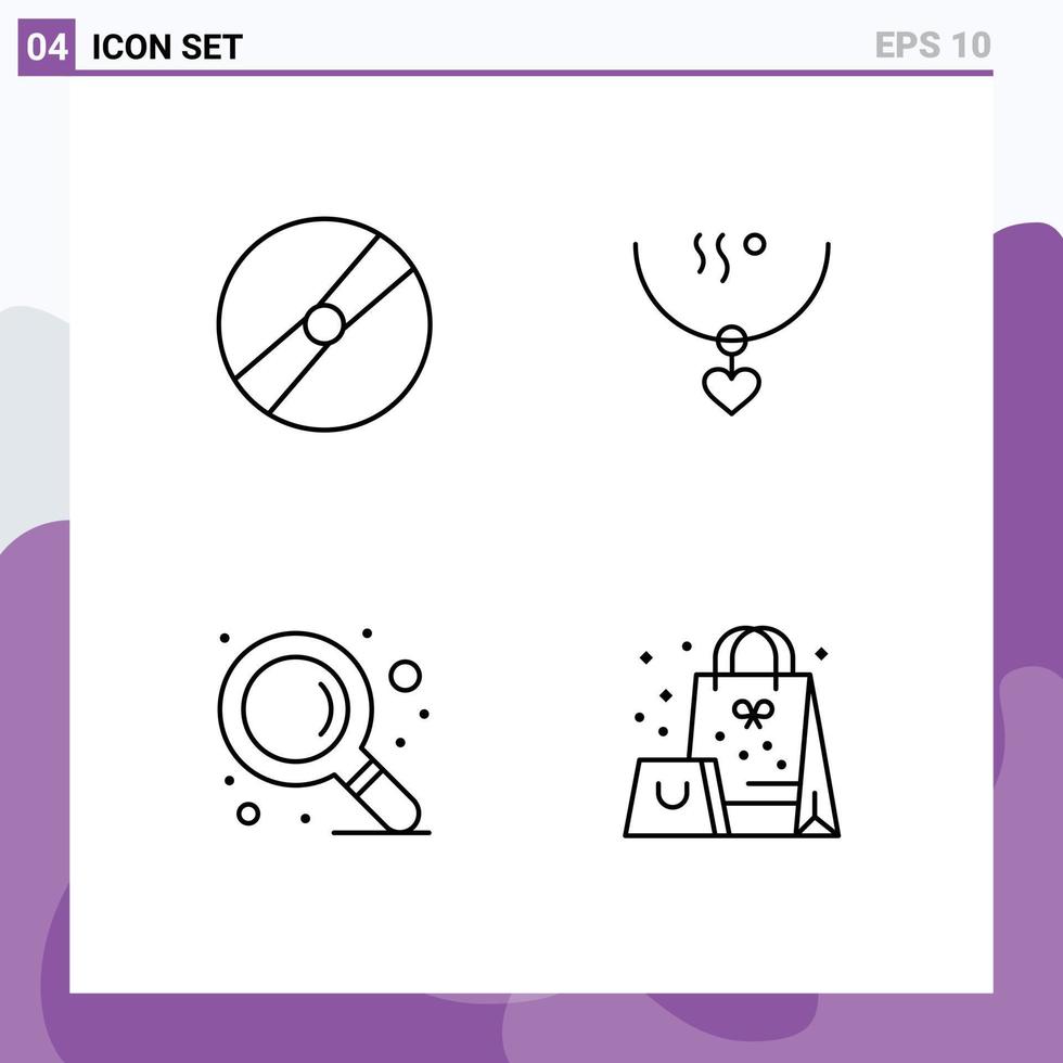 Mobile Interface Line Set of 4 Pictograms of cinema wedding pokeball love search Editable Vector Design Elements