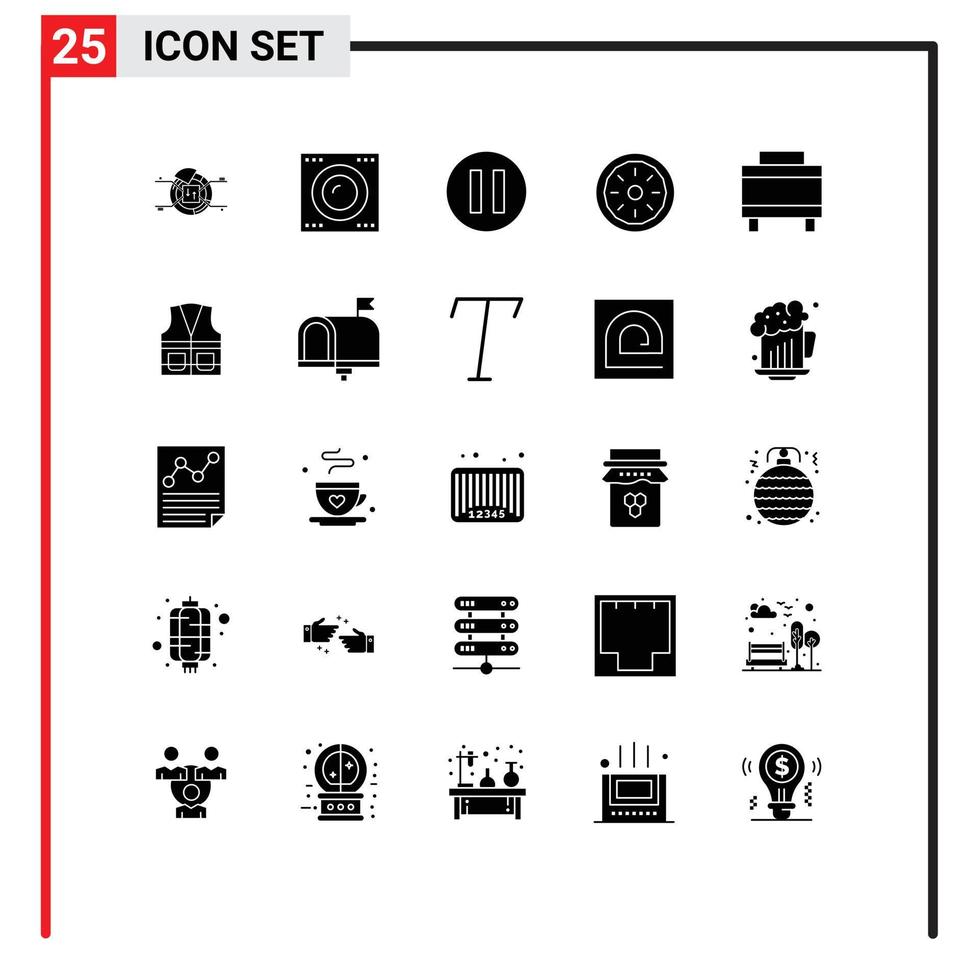 25 User Interface Solid Glyph Pack of modern Signs and Symbols of travel luggage multimedia thanksgiving pie Editable Vector Design Elements