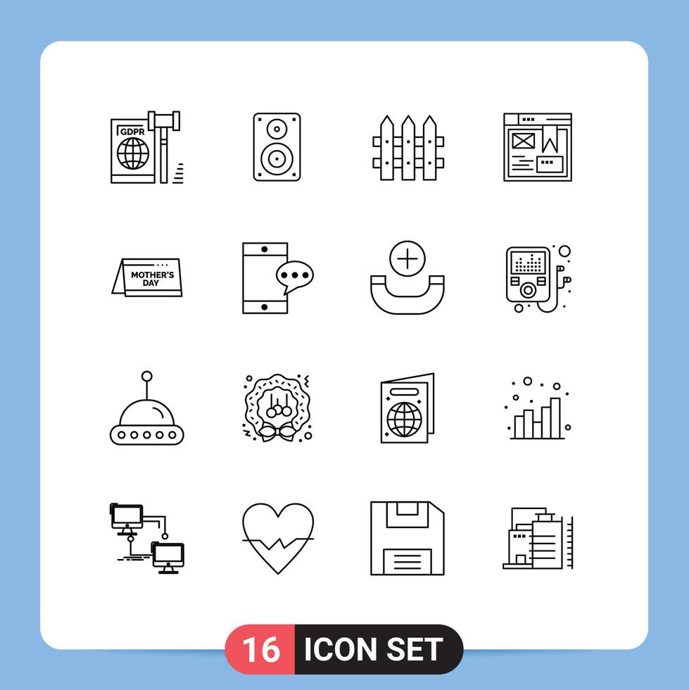 16 User Interface Outline Pack of modern Signs and Symbols of calendar design monitor web garden Editable Vector Design Elements