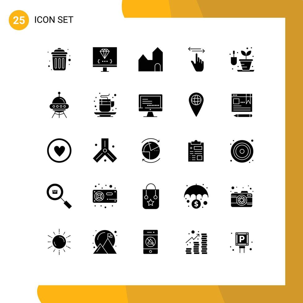 Group of 25 Solid Glyphs Signs and Symbols for right hand programming gestures industry Editable Vector Design Elements