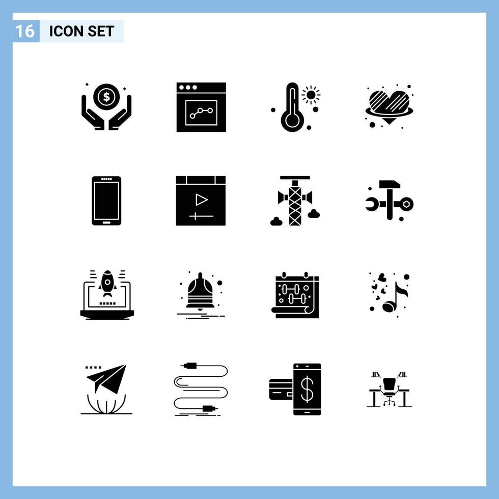 Set of 16 Modern UI Icons Symbols Signs for mobile phone hot romance heart Editable Vector Design Elements