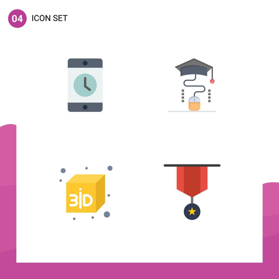 Flat Icon Pack of 4 Universal Symbols of cellphone box phone graduation badge Editable Vector Design Elements