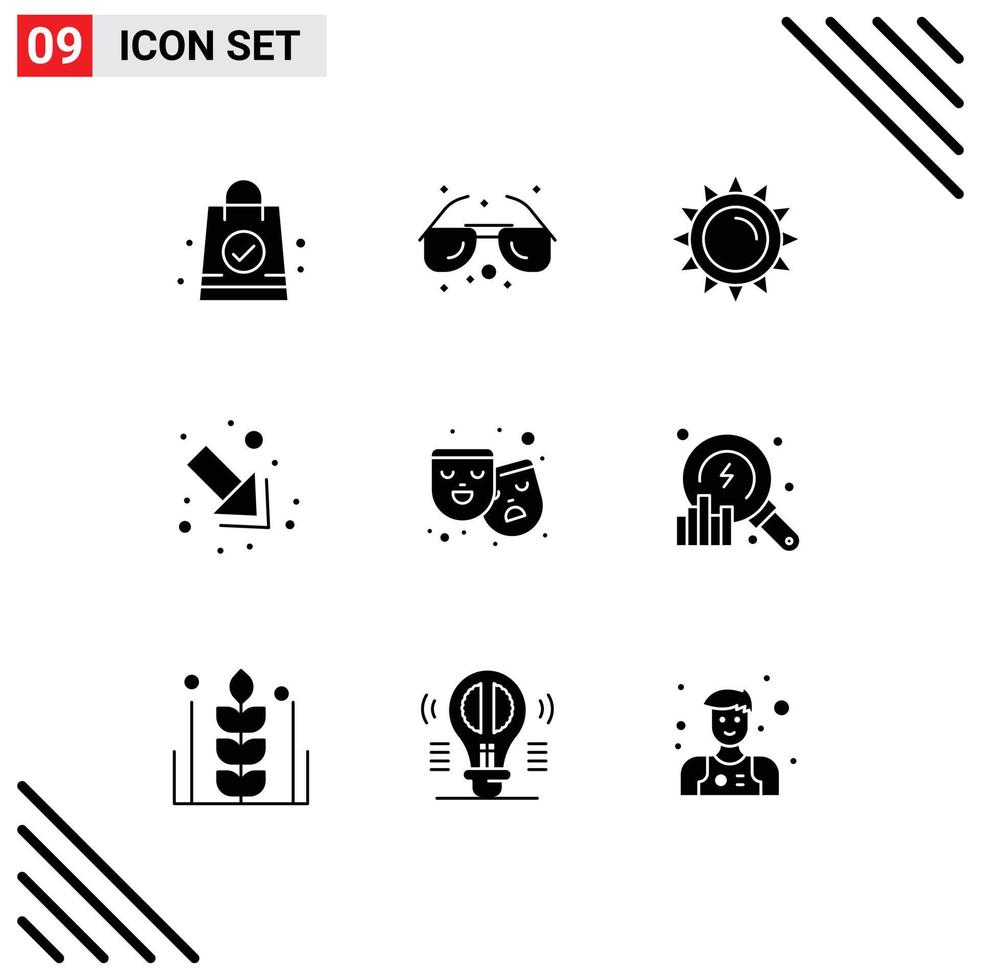 conjunto de 9 9 moderno ui íconos símbolos señales para película teatro brillo máscara abajo editable vector diseño elementos