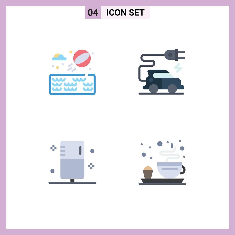 Modern Set of 4 Flat Icons Pictograph of beach ball form automotive technology disease breakfast Editable Vector Design Elements