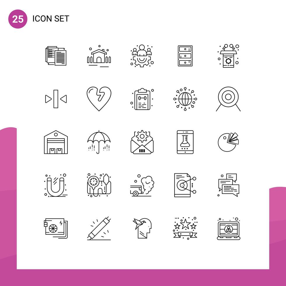 Set of 25 Modern UI Icons Symbols Signs for presentation cupboard shelter closet safe Editable Vector Design Elements