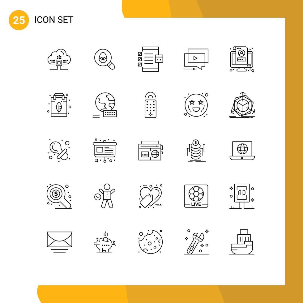 Modern Set of 25 Lines and symbols such as presentation tutorial app youtube device Editable Vector Design Elements