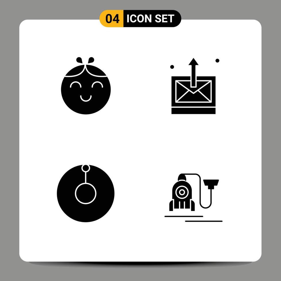 Group of 4 Modern Solid Glyphs Set for baby vacuum business technology hotel Editable Vector Design Elements