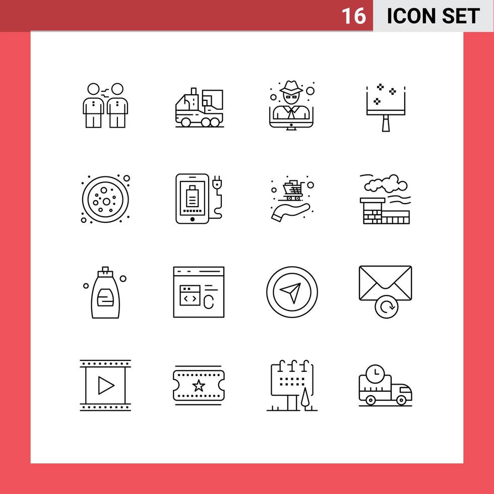 Set of 16 Commercial Outlines pack for dustpan crime biology thief hacker Editable Vector Design Elements