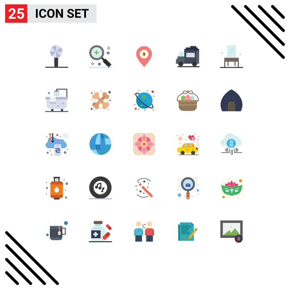 Pack of 25 creative Flat Colors of people bus magnifier money pin Editable Vector Design Elements