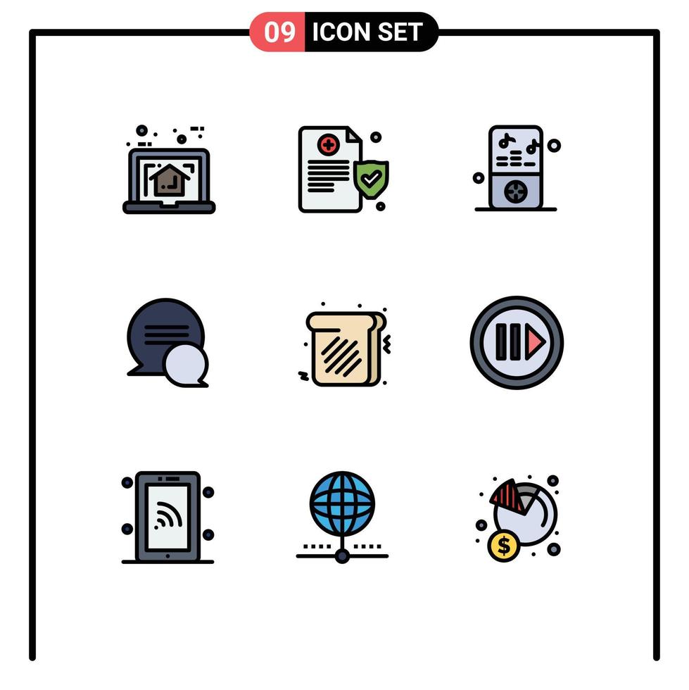 Set of 9 Modern UI Icons Symbols Signs for food toast ipod messages chat Editable Vector Design Elements