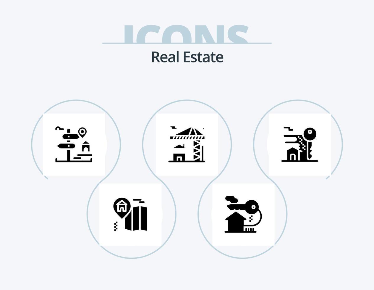 Real Estate Glyph Icon Pack 5 Icon Design. real . key. home. board vector