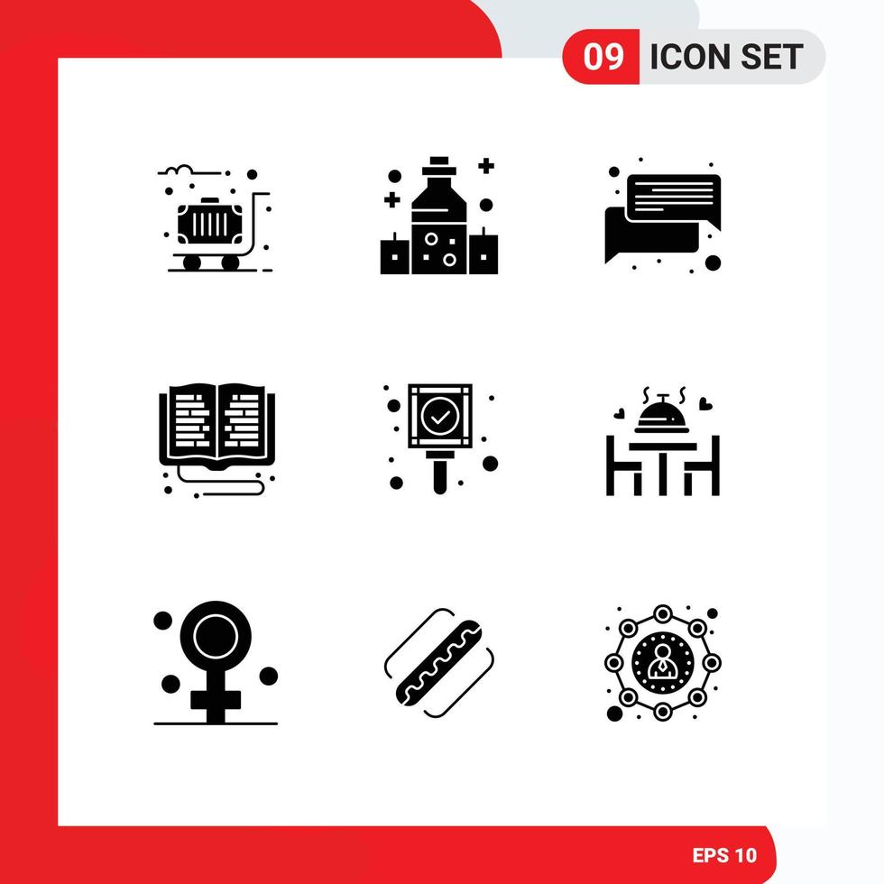 9 Thematic Vector Solid Glyphs and Editable Symbols of check online learning chat online education Editable Vector Design Elements