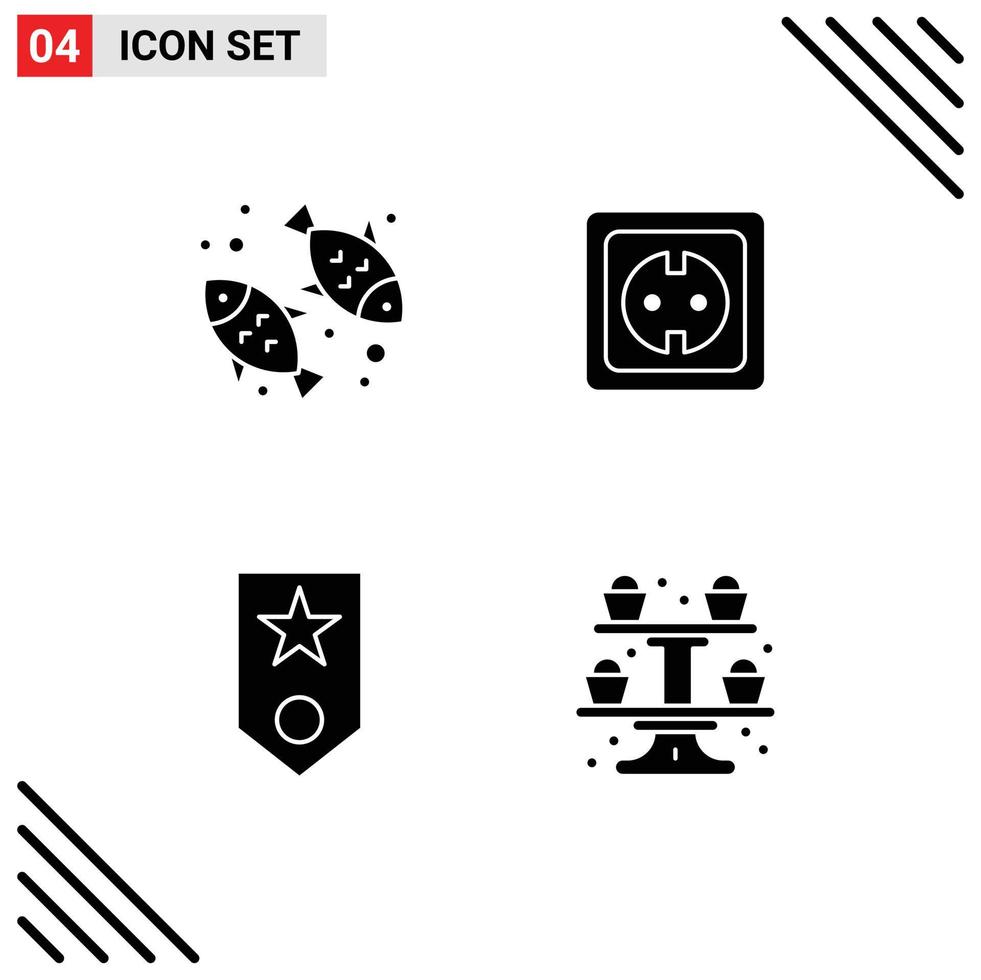 Pictogram Set of 4 Simple Solid Glyphs of diet circled nutrition plug one Editable Vector Design Elements