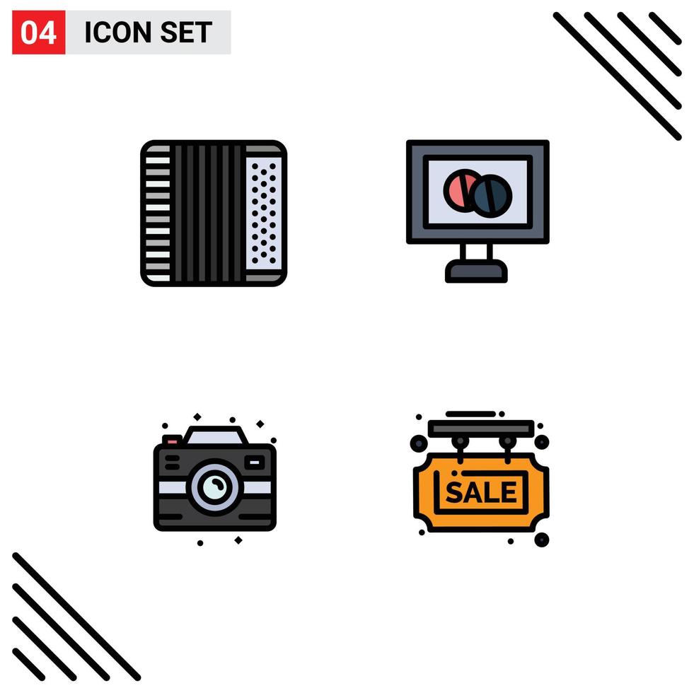 Modern Set of 4 Filledline Flat Colors and symbols such as accordion party music tablet info Editable Vector Design Elements