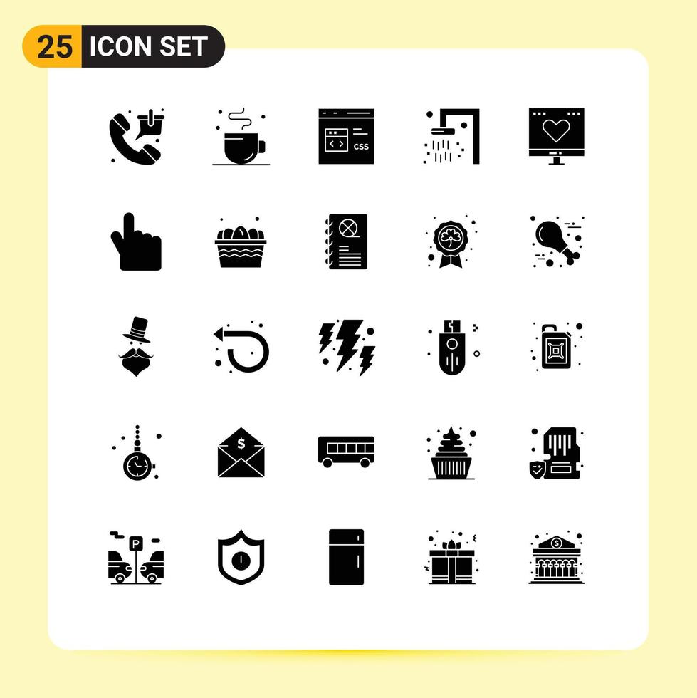 Set of 25 Modern UI Icons Symbols Signs for favorite bathroom time bath develop Editable Vector Design Elements