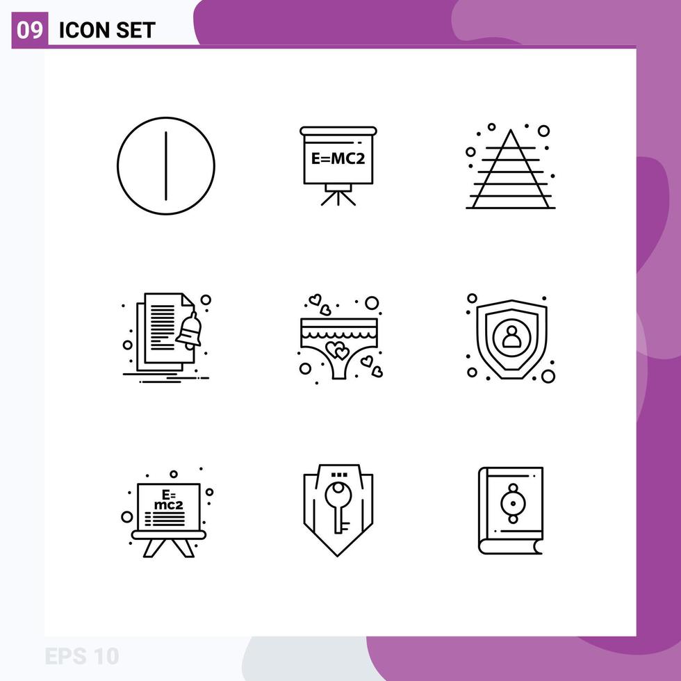 Set of 9 Commercial Outlines pack for panties heart finance notify file Editable Vector Design Elements