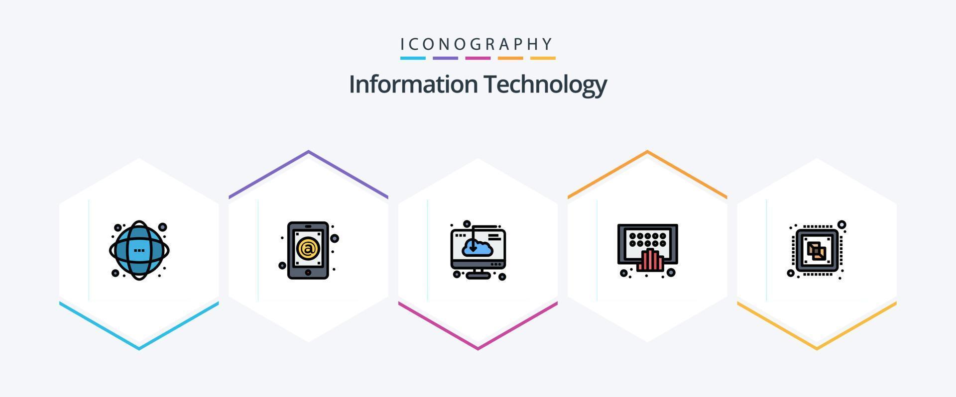 Information Technology 25 FilledLine icon pack including mobile. apps. mail. software. download vector