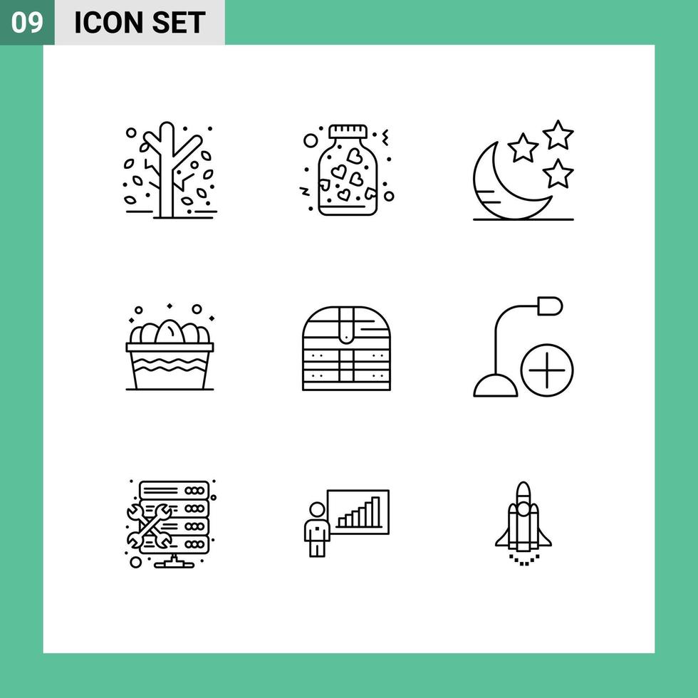 Pack of 9 Modern Outlines Signs and Symbols for Web Print Media such as money food romance farm cart Editable Vector Design Elements