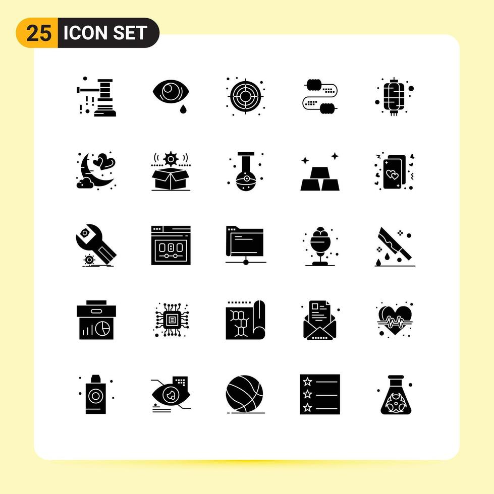 25 Universal Solid Glyphs Set for Web and Mobile Applications lantern capacitors sad joint cable Editable Vector Design Elements
