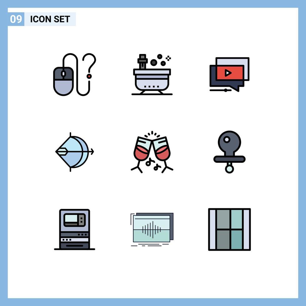 Modern Set of 9 Filledline Flat Colors and symbols such as arrow aim tub presentation tutorial Editable Vector Design Elements