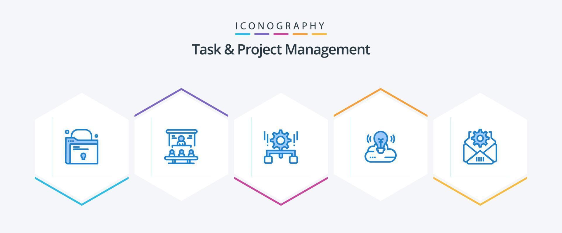Task And Project Management 25 Blue icon pack including mail. cloud creative. configuration. campaign. share vector