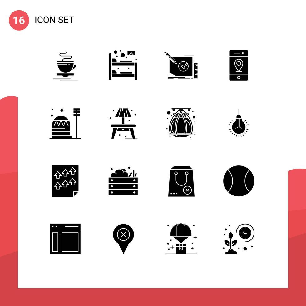 Editable Vector Line Pack of 16 Simple Solid Glyphs of base pin content map text Editable Vector Design Elements