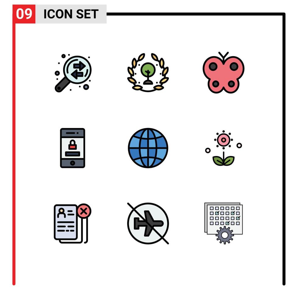 Set of 9 Modern UI Icons Symbols Signs for globe technology animal security locked Editable Vector Design Elements