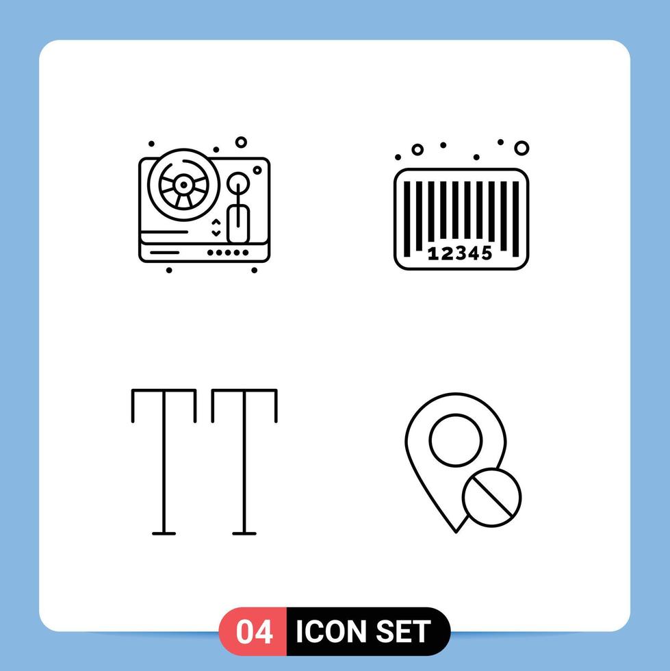 Set of 4 Modern UI Icons Symbols Signs for steering all play bar code text Editable Vector Design Elements