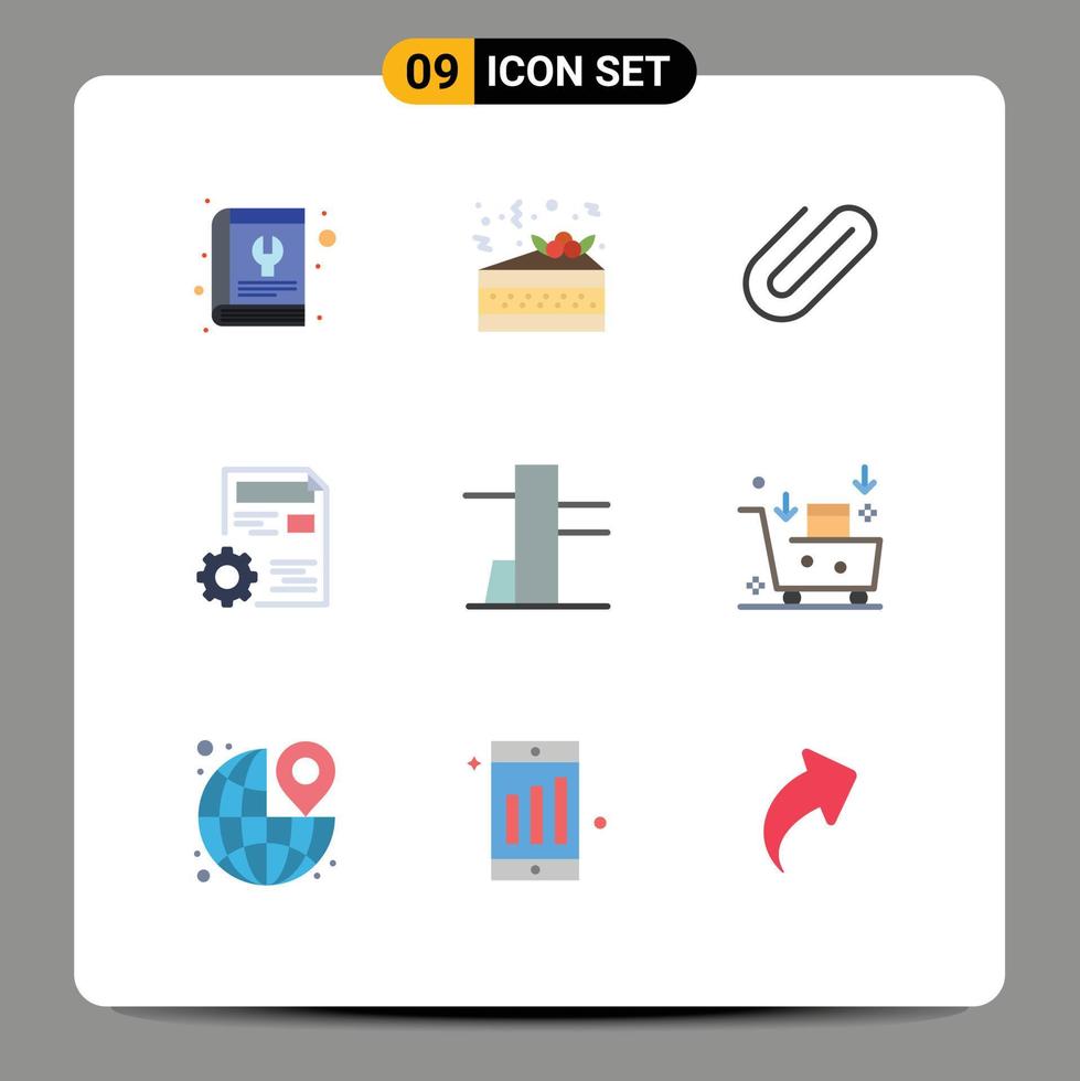 Flat Color Pack of 9 Universal Symbols of tools and utensils config attachment setting document Editable Vector Design Elements