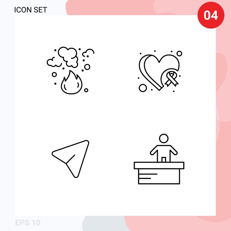Set of 4 Modern UI Icons Symbols Signs for burn arrow pollution cancer mouse Editable Vector Design Elements