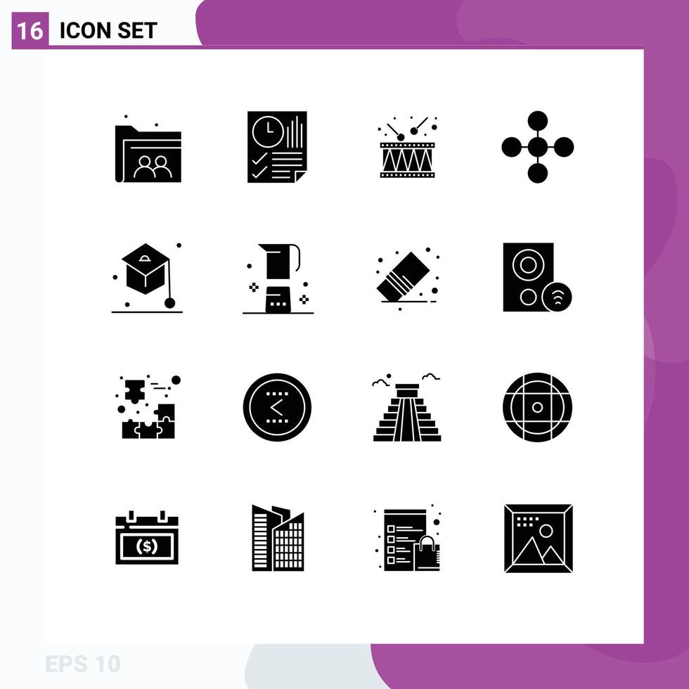 16 Creative Icons Modern Signs and Symbols of education network time link music Editable Vector Design Elements